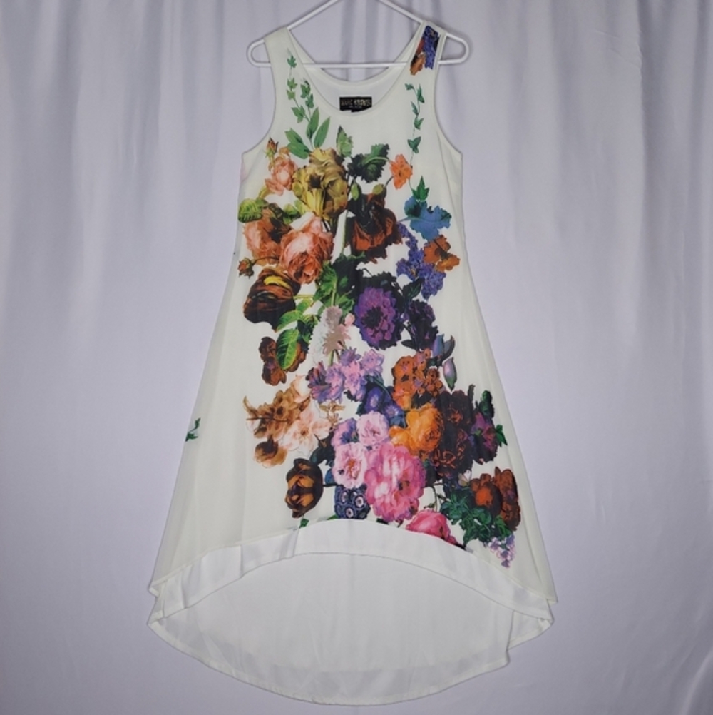 Marc Bouwer‎ Dress Small Sleeveless Cream Multicolor Floral HiLo Bloomchic